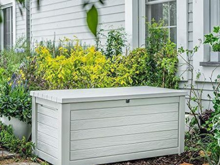 165 Gallon Weather Resistant Resin Deck Storage Container Box Outdoor Patio Garden Furniture, White Cheap