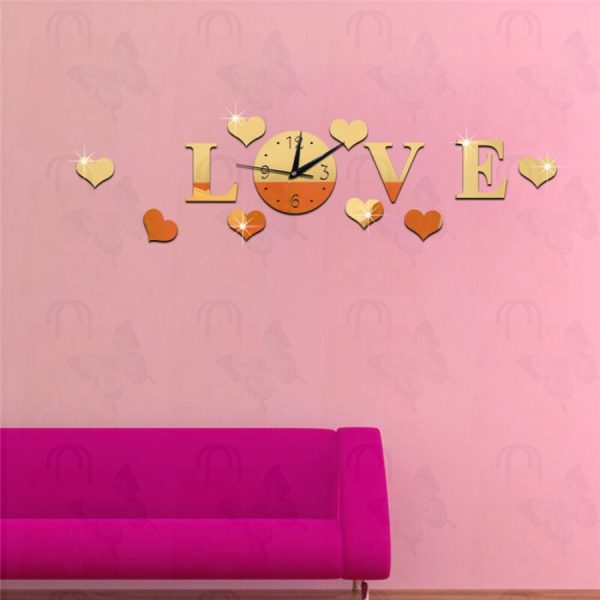 LOVE Stereo Clock Quartz Wall Clocks Fashion Watches 3D Real Big Wall Clock Mirror Discount