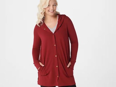 Cuddl Duds Comfortwear Snap Front Hooded Cardigan, X-Small, Chili Red on Sale