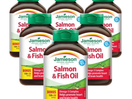 6 x Jamieson Salmon and Fish Oils Omega-3 Complex, 150+50 BONUS softgels Bundle Online