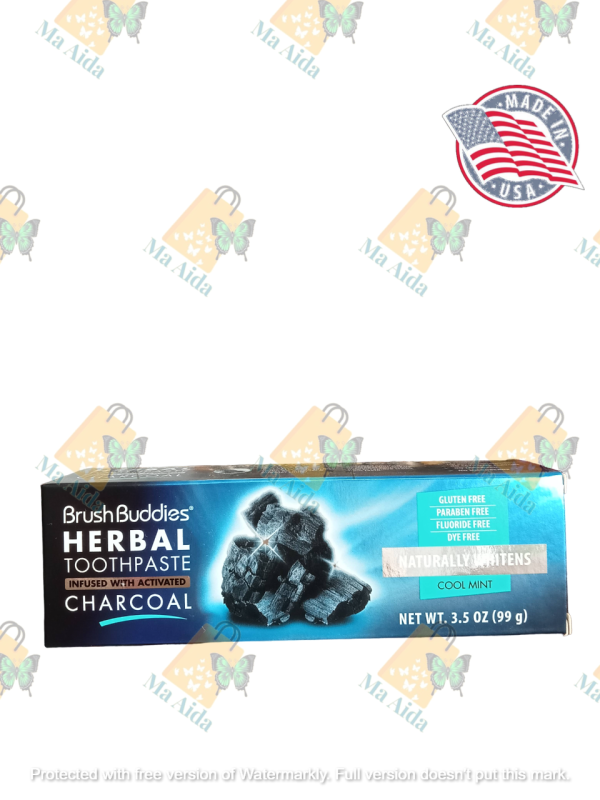 Brush Buddies Herbal Toothpaste, Infused with Activated Charcoal, Cool Mint, 3.5 oz (99g) Fashion